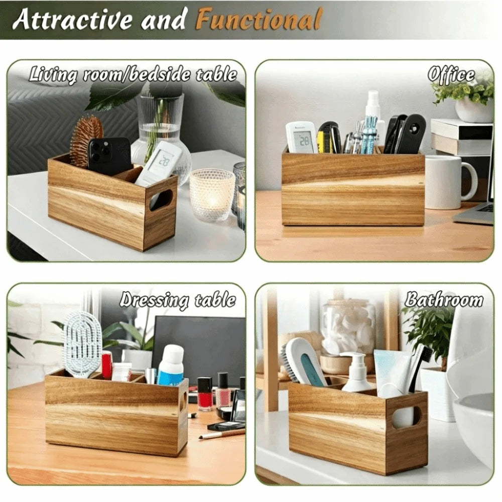 Kitchen Tools Wooden Utensil Organizer 3 Compartment Durable Storage Rack Space Saving Rustic Silverware Storage Box Countertop