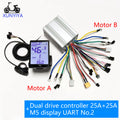 Sine Wave Dual Drive Brushless Motor Controller 25A+25A 500W+500W 36V 48V with M5 LCD Display UART No.2 for Two Motor e-bike