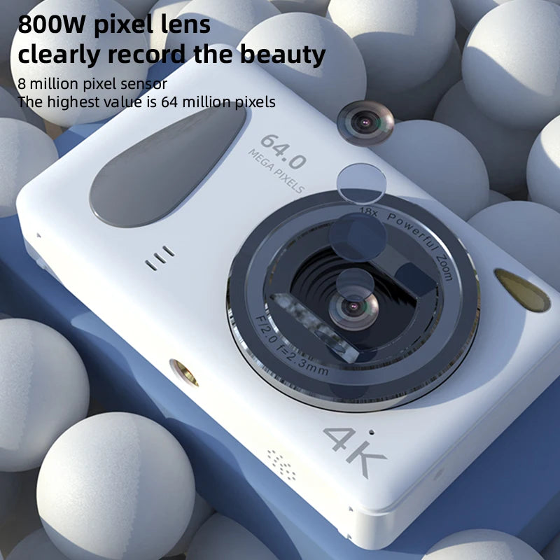 UHD 4K Digital Camera  2.4inch IPS Screen 18X Zoom Video 64MP Photo Compact Optical Camcorder Cameras for YouTube Vlog Photos
