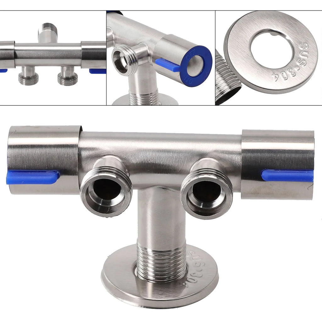 Bathroom Double  Handle Faucet  Dual Control  Stainless Steel Cold Water Faucet Bathroom Washing Machine Faucet Triangle Valve