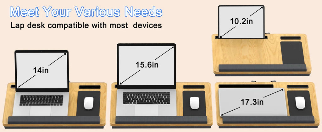 Laptop table with mouse pad, slots for tablet and phone, portable handle, suitable for outdoor and in - car use as a desk