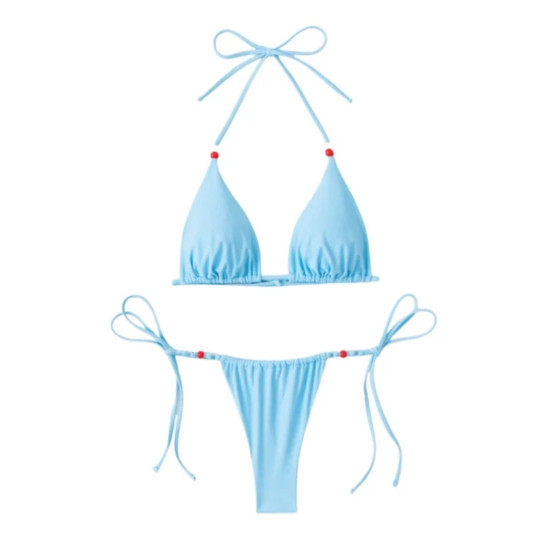 Sexy Bikini Set Bandage Swimwear Women Bathing Suit Beading Cinjunto De Dos Piezas Mujer Low Rise Swimsuit Biquine Brasileiro