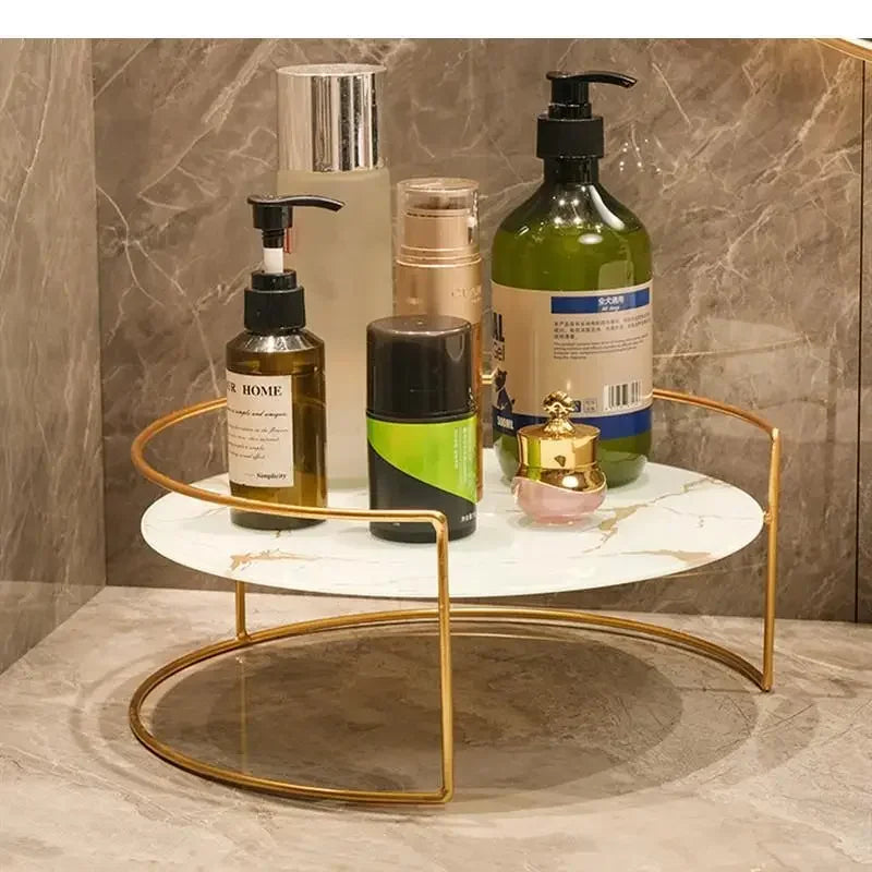 Metal Marbled Glass Tray 2-piece Set Decorative Storage Rack Desktop Organizer Cosmetic Shelf Display Stand Bathroom Shelves