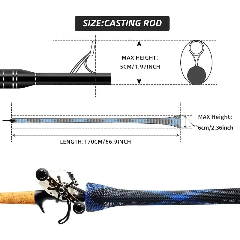 6PCS Fishing Rod Sleeves Your Fishing Rod And Enhance Your Casting Ability Woven Mesh Cover for Musky Ice Fly Spey Fishing Rods