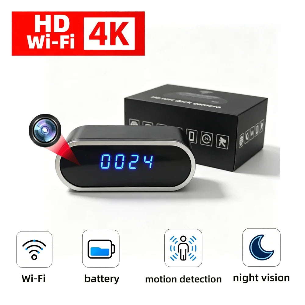 HD4K， New Wi Fi Mini Clock Camera, Upgraded Remote Viewing, Sports Detection, Infrared Night Vision, Home HD Camera