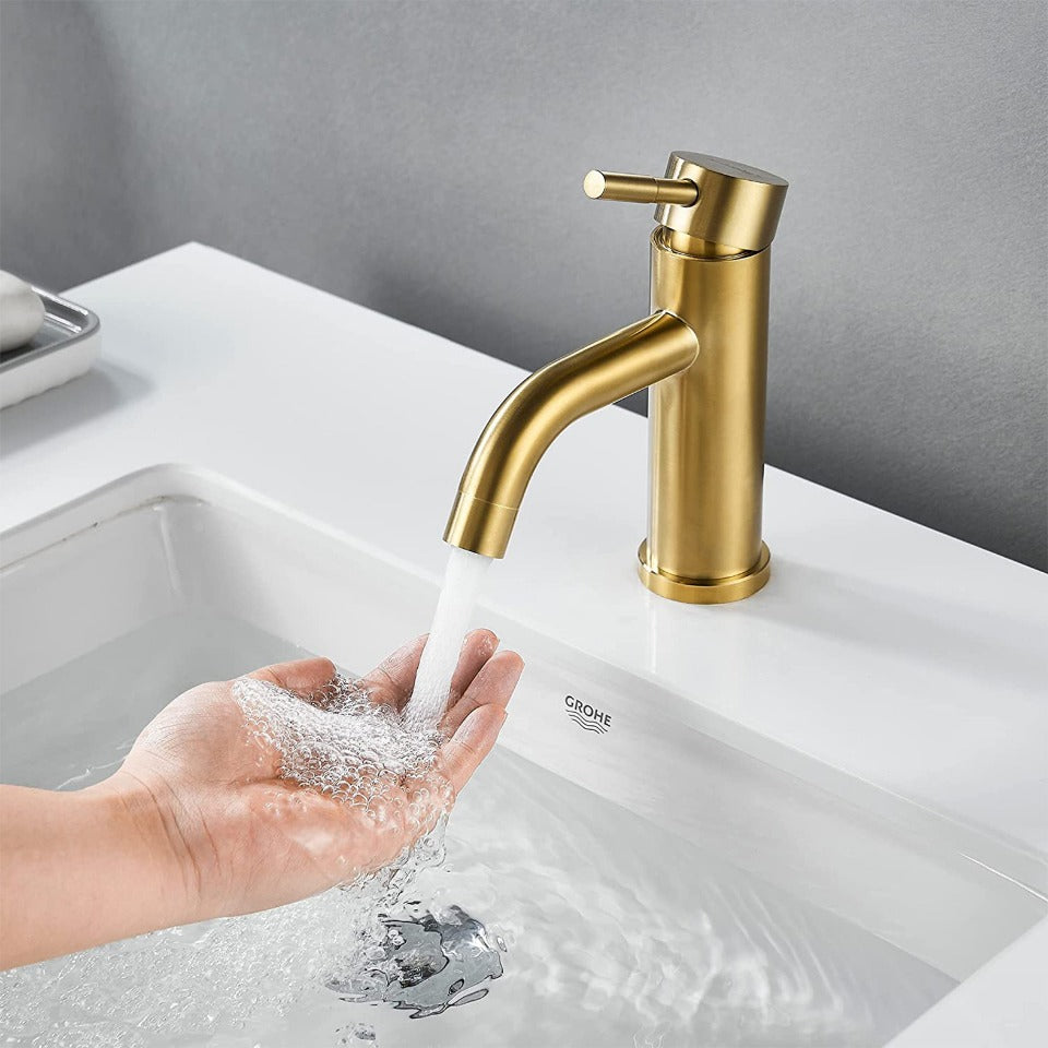 Brushed Gold Bathroom Faucet Modern Lavatory Vanity Sink Faucet Deck Mounted Mixer Toilet Basin Faucets Hot Cold Water Mixer