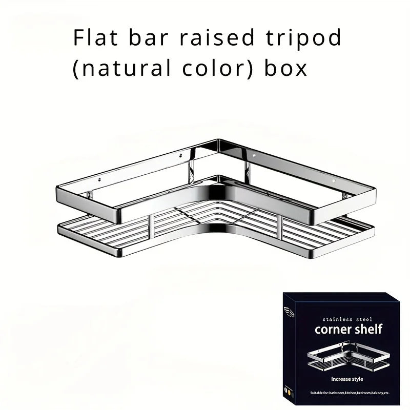 New Bathroom Organizer Storage Shelf Shower Corner Rack Stainless Steel Kitchen Organizer Corner Shelf No Drill Wall Rack