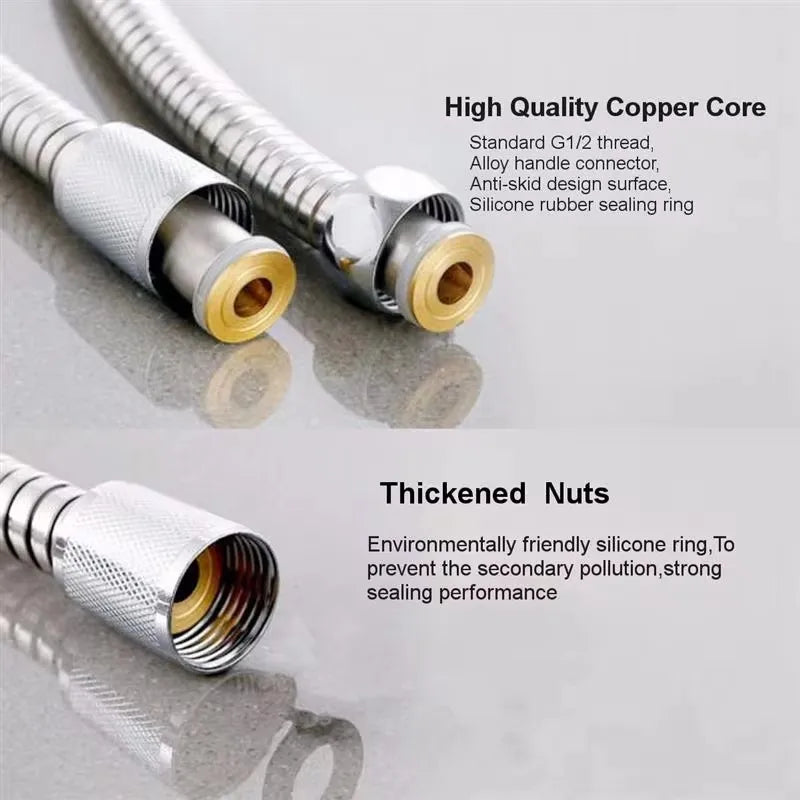 Black 1.5m/ 2m /3m G1/2 Inch High Quality Flexible Shower Hose Stainless Steel Chrome Bathroom Water Head Shower Extension Pipe