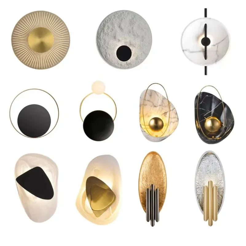 Nordic Modern Light Luxury Marble Wall Lamp Bedroom Background Led Lighting Decoration Creativity Mirror Aisle Sconce Indoor