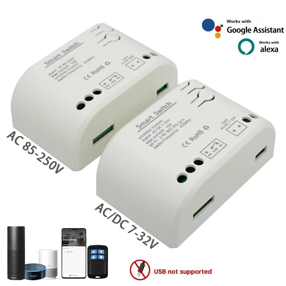 Wifi Smart Switch 1CH 7-32V Mini Wifi Light Controller 433 RF Receiver Gate Garage Opener 10A Works with Tuya App 1 Gang Relay