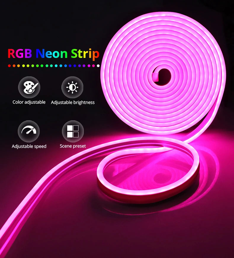 12V Smart Wifi APP Control LED Light RGB Neon Strip Night Light with PIR Motion Sensor Dimmable Silicone Tape Voice Assistant