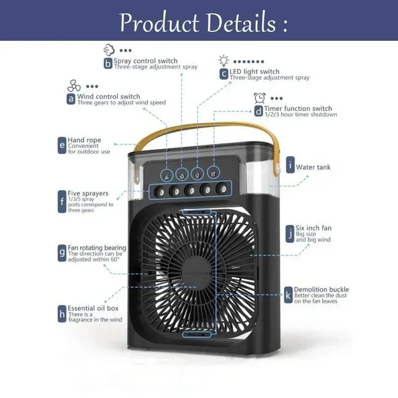 3 in 1 Fan Air Conditioner Household Mini Air Cooler LED Night Light Portable Humidifier Air Adjustment Fan Office Home Fan