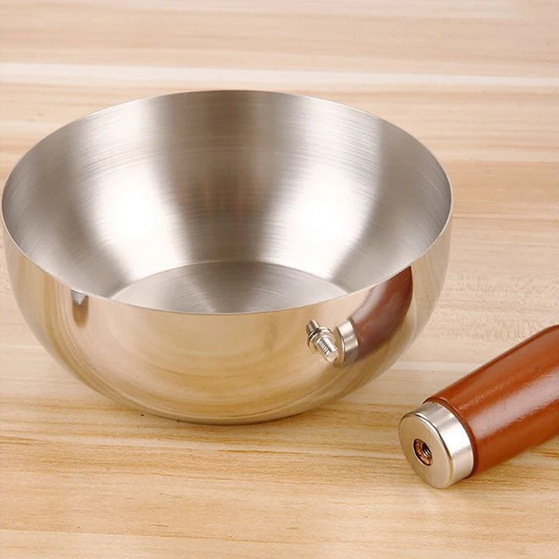 1Pc Stainless Steel Cooking Pot With Wooden Handle Compact Small Noodle Pot For Baby Food Milk Snacks Kitchen Gadgets