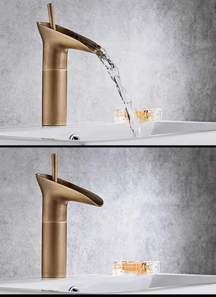 Excellent Single Lever Waterfall Basin Faucet Bathroom Faucet Brass Antique Hot and Cold bathroom Sink Mixer Wine Glass Style Ta