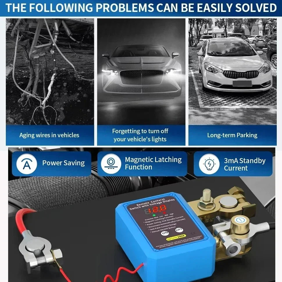 Auto Battery Master Switch with Remote, 240A Kill Switch 12V Remote Battery Disconnect Switch with Led Voltage Display Automatic