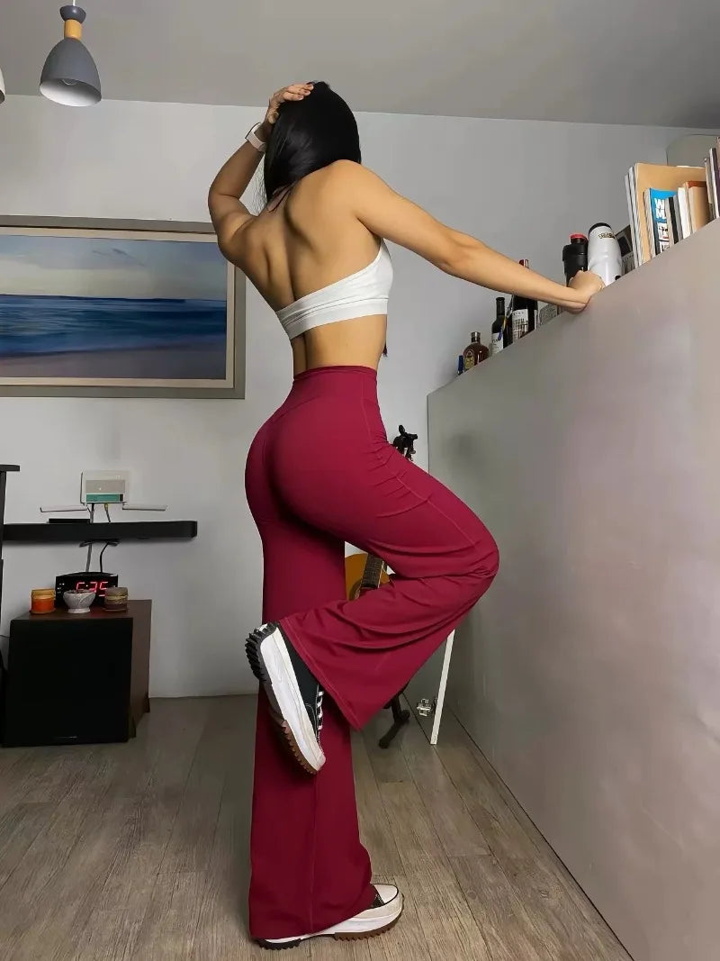 2026 C-B Women High Waist V Back Scrunch Straight Leg Yoga Pants Naked Feel Tummy Control Stretch Gym Pilates Sports Trousers