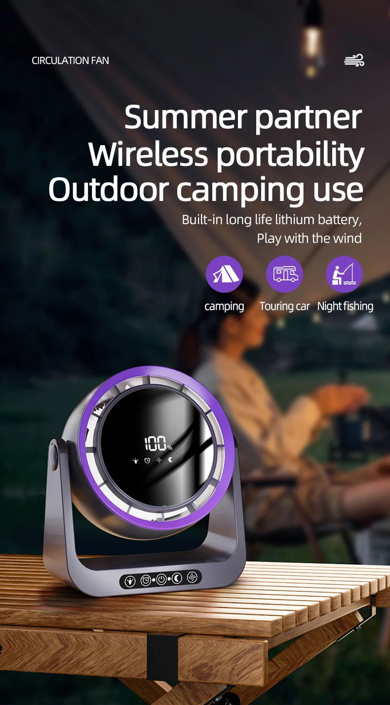 Desktop Circulating Fan With Remote Control Mini Table Fan 4000 mAh Large CapacityRechargeable Wall-mounted Fan With Night Light