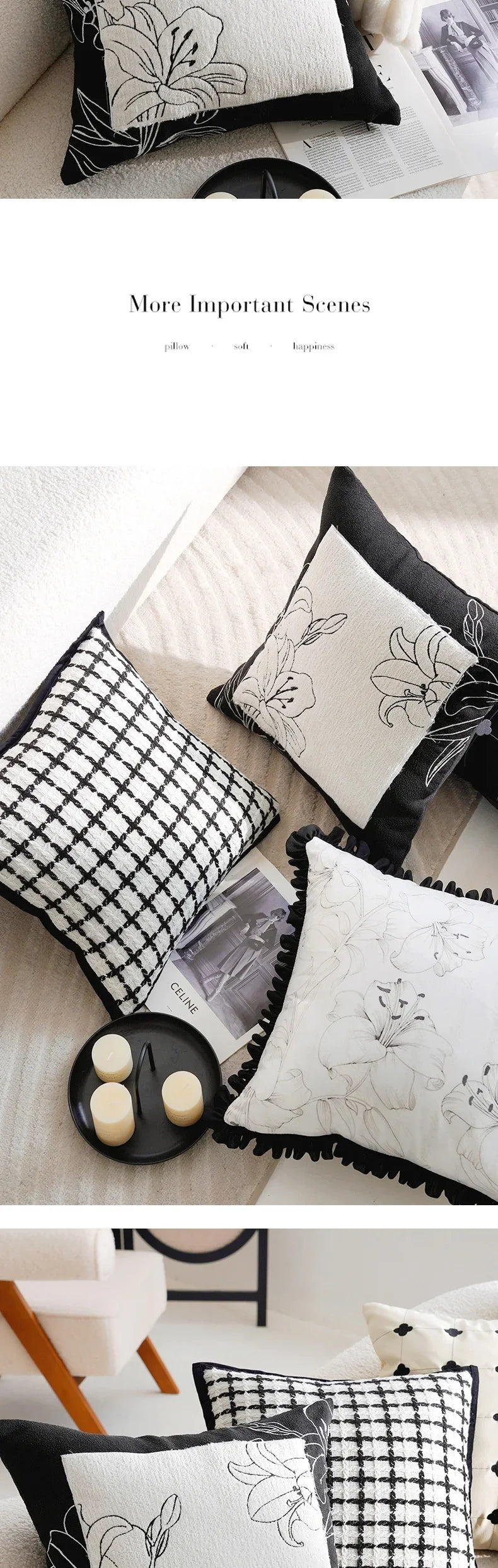45x45/30x50cm Black White Embroidered Pillow Cover Decorative Cushions Pillow Covers Decorative Modern Light Luxury Sofa Decor
