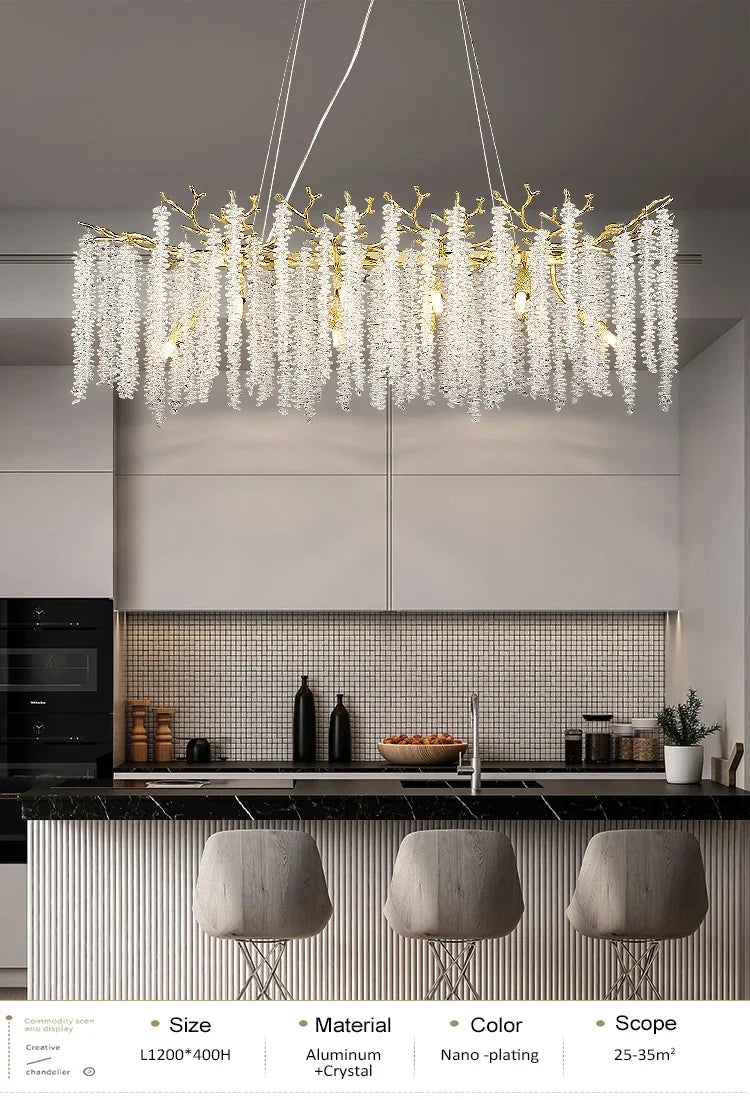 Modern light luxury living room crystal chandelier dining room bedroom French crystal lamp artistic decoration branch lamp