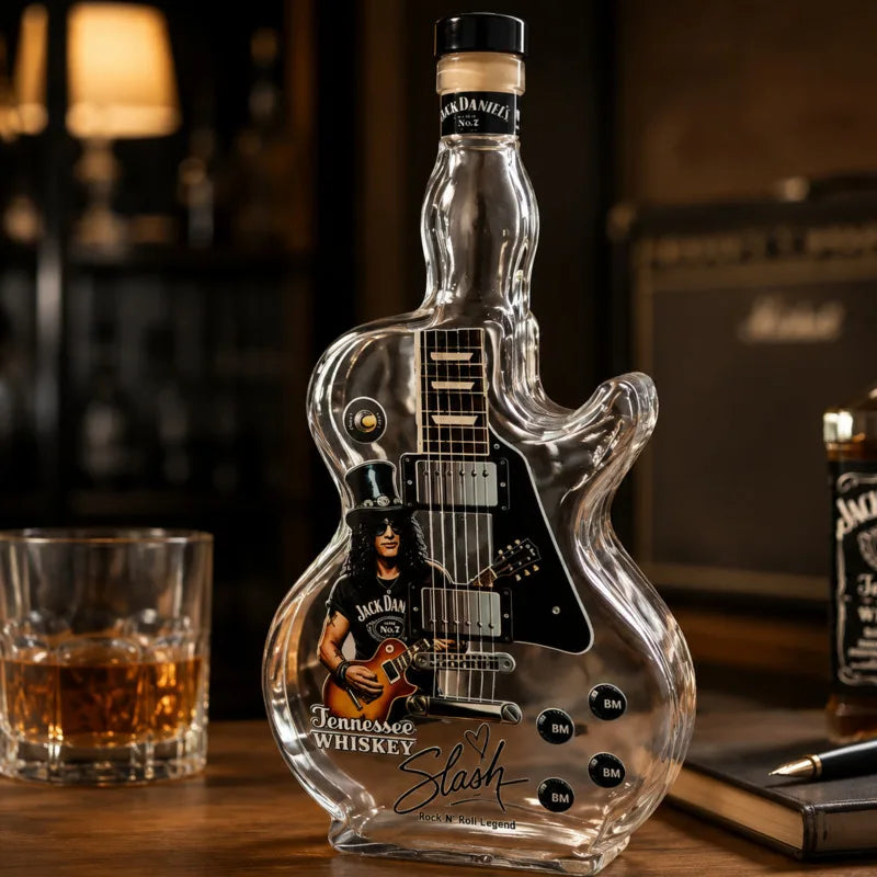Whiskey Guitar Shaped Glass Bottle Novelty Bar Home Table Decor Handmade Clear Liquor Spirits Carafe Gift