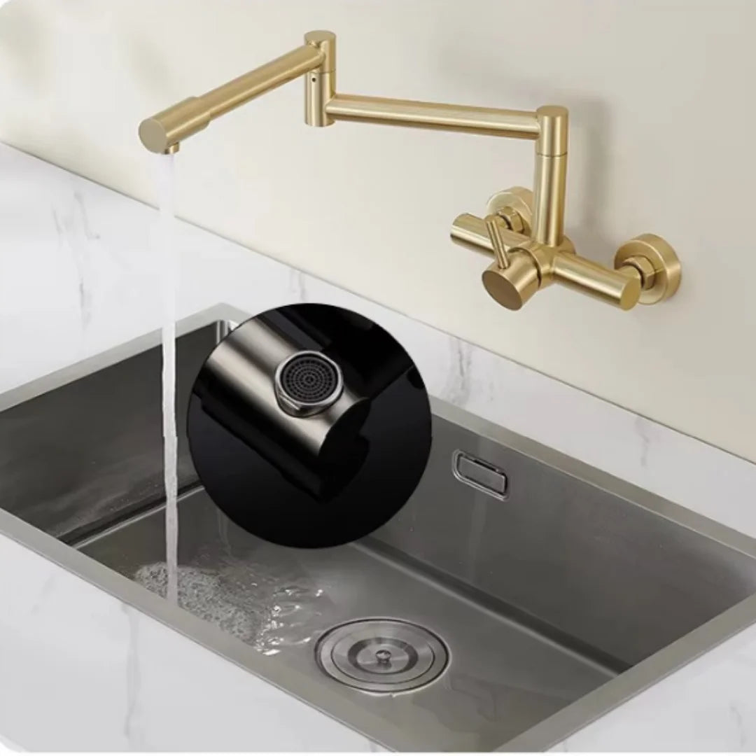 Black Pot Filler Tap Wall Mounted Foldable Kitchen Faucet Hot Cold Brushed Gold Sink Faucet Tap Rotate Folding Spout SUS304