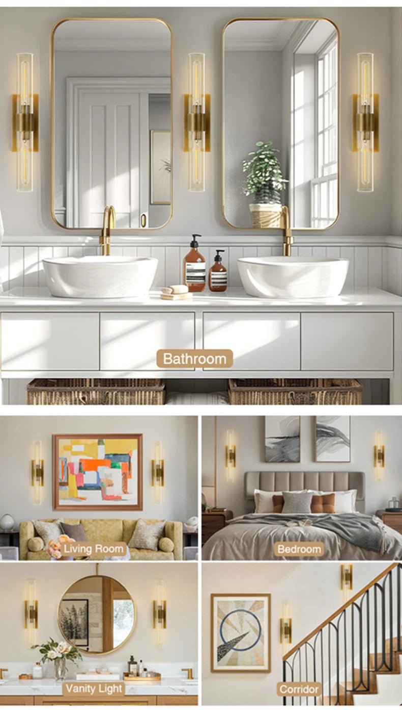 Modern Led Double Head Glass Wall Light For Living Room Bedroom Bathroom Loft Wall Lamps Luxury Indoor Room Decor Mirror Sconces