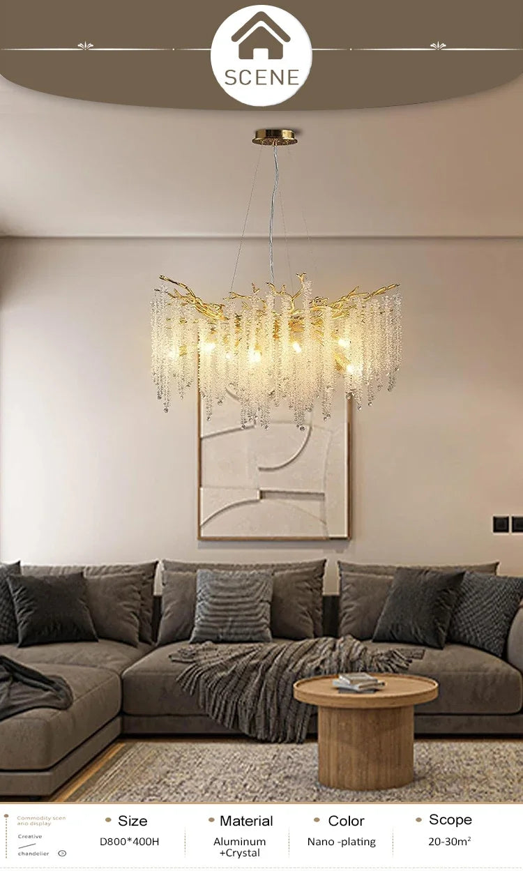 Modern light luxury living room crystal chandelier dining room bedroom French crystal lamp artistic decoration branch lamp