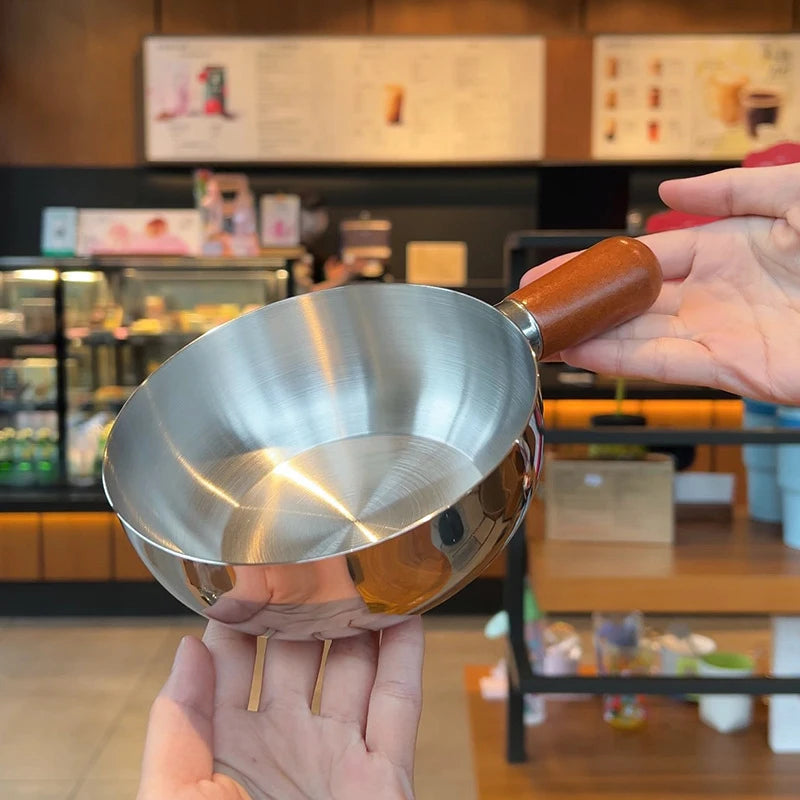 1Pc Stainless Steel Cooking Pot With Wooden Handle Compact Small Noodle Pot For Baby Food Milk Snacks Kitchen Gadgets