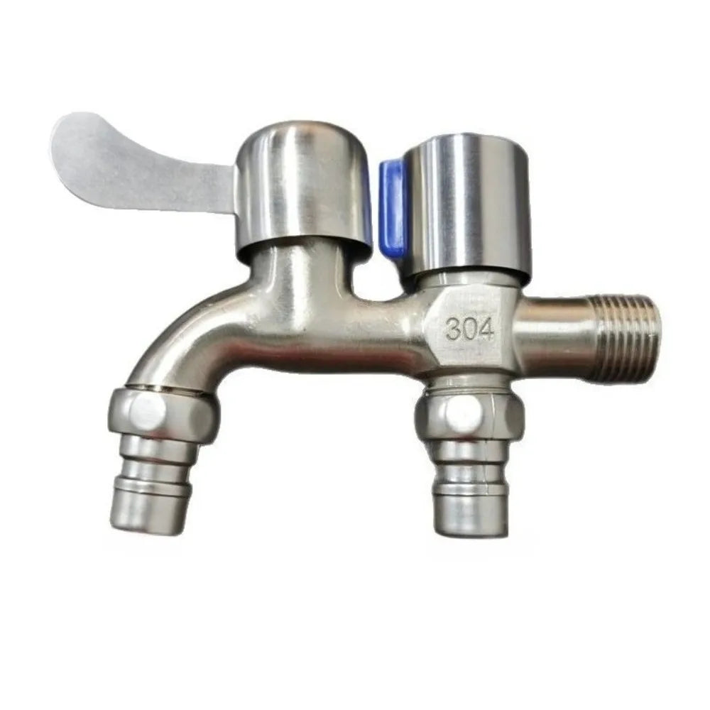 Stainless Steel Faucet Double Outlet Dual Control Water Tap One in Two Out 1/2" Faucet Bidet Faucets Garden Bathroom Accessories