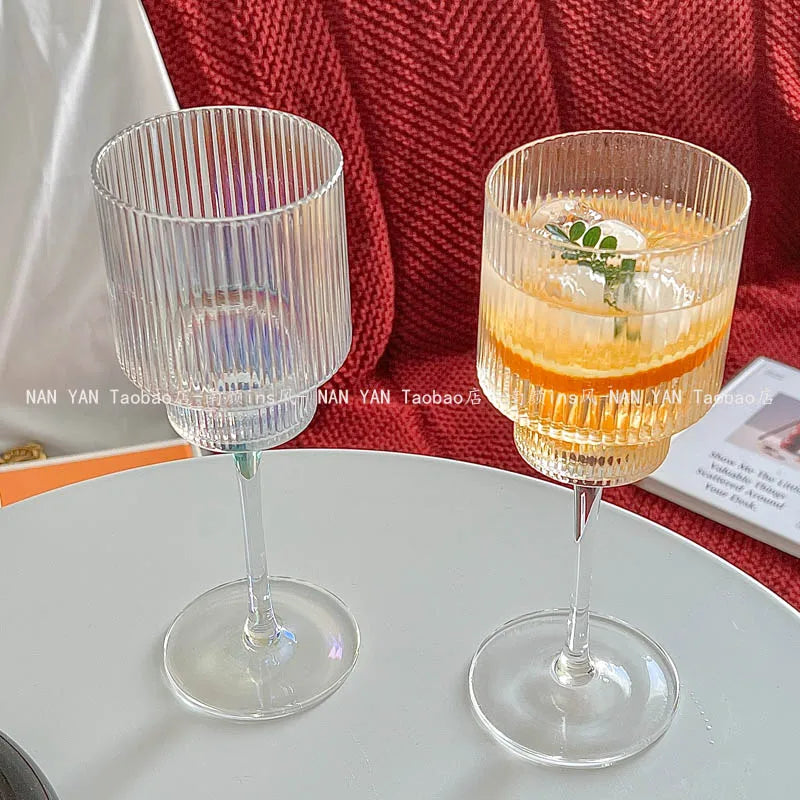 350ml Color Nordic Stripe Goblet Wine Glasses Red Wine Glasses Cocktail Juice Sparkling Water Glasses Party Wedding Barware