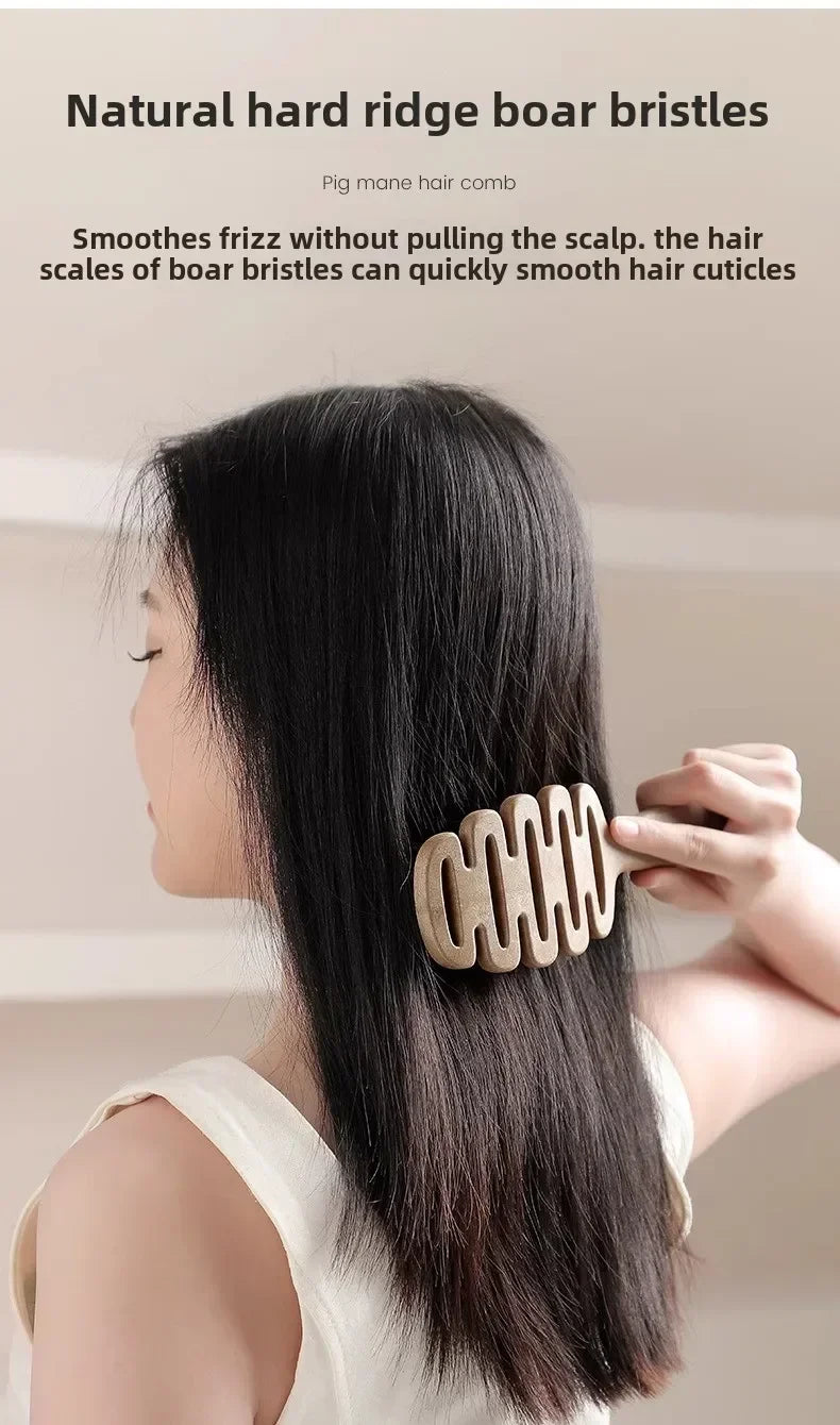 Boar Bristle Hair Comb Hollow Detangling Hair Brush Women Scalp Massage Brush Curly Hairbrush Salon Hairdressing Styling Tools