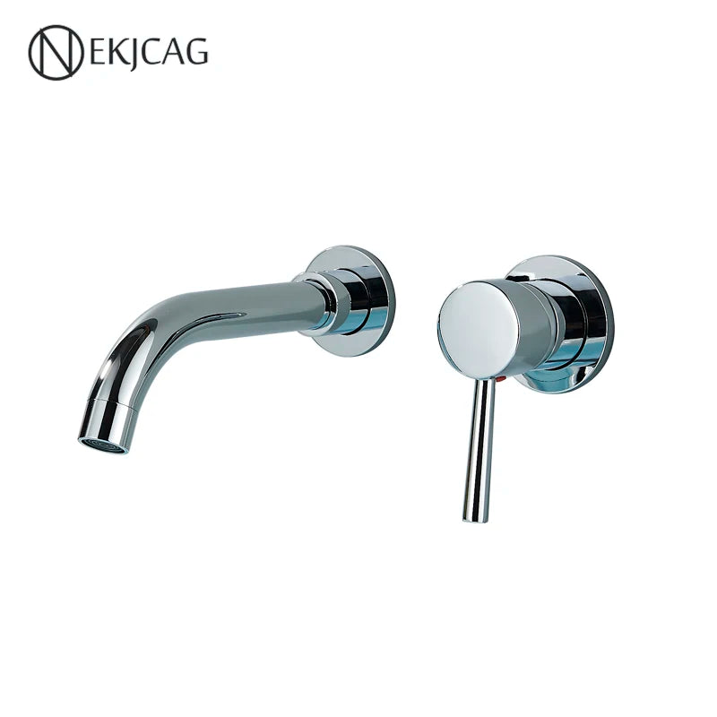 Wall Mounted Wash Basin Faucet Matte Black Bathroom Bathtub Mixer Cold And Hot Single Handle Chrome Tap Integrated