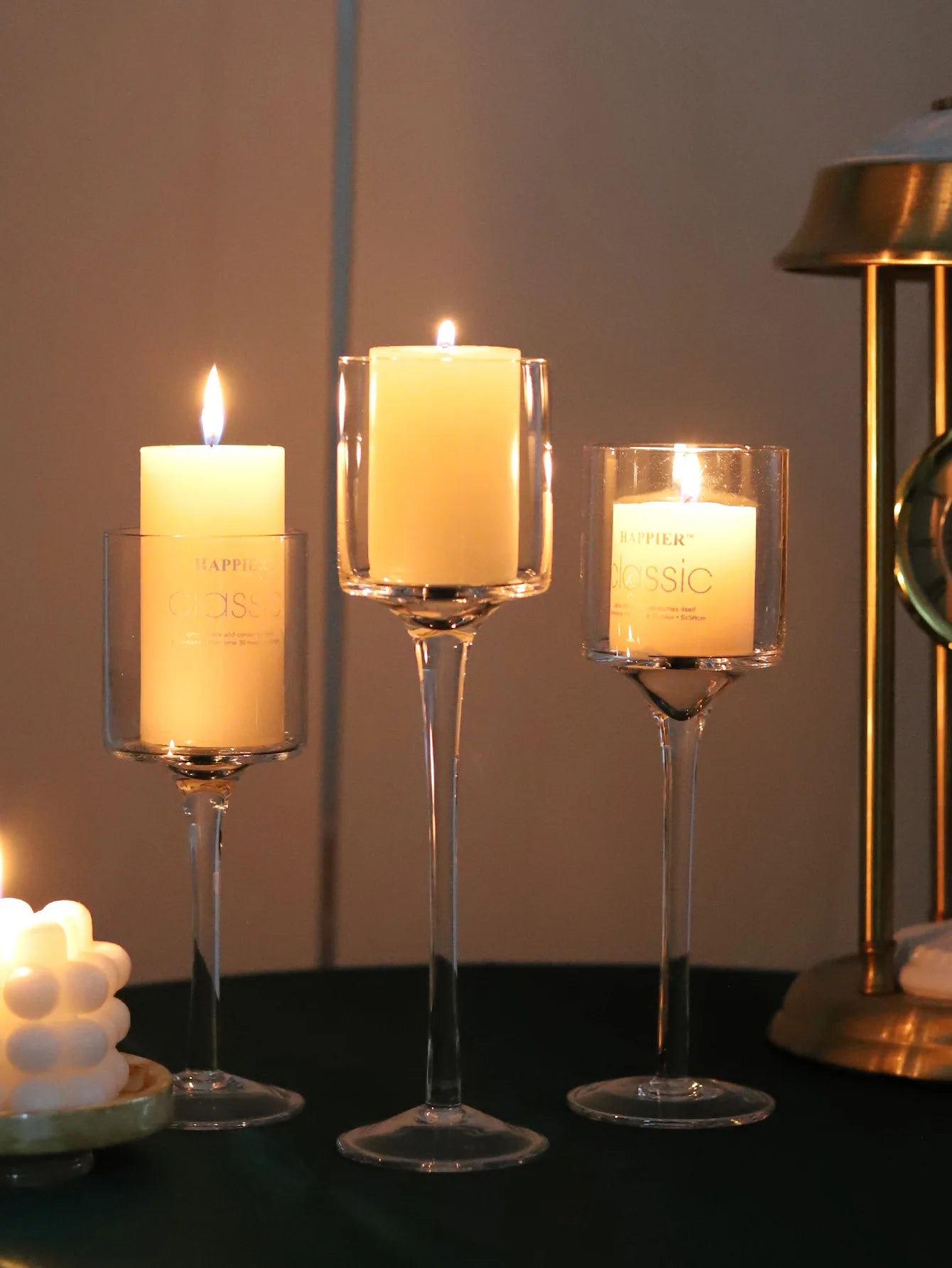 1Set3 Modern Light Luxury Tall Glass Candle Holder Wedding Props Transparent Candlestick
