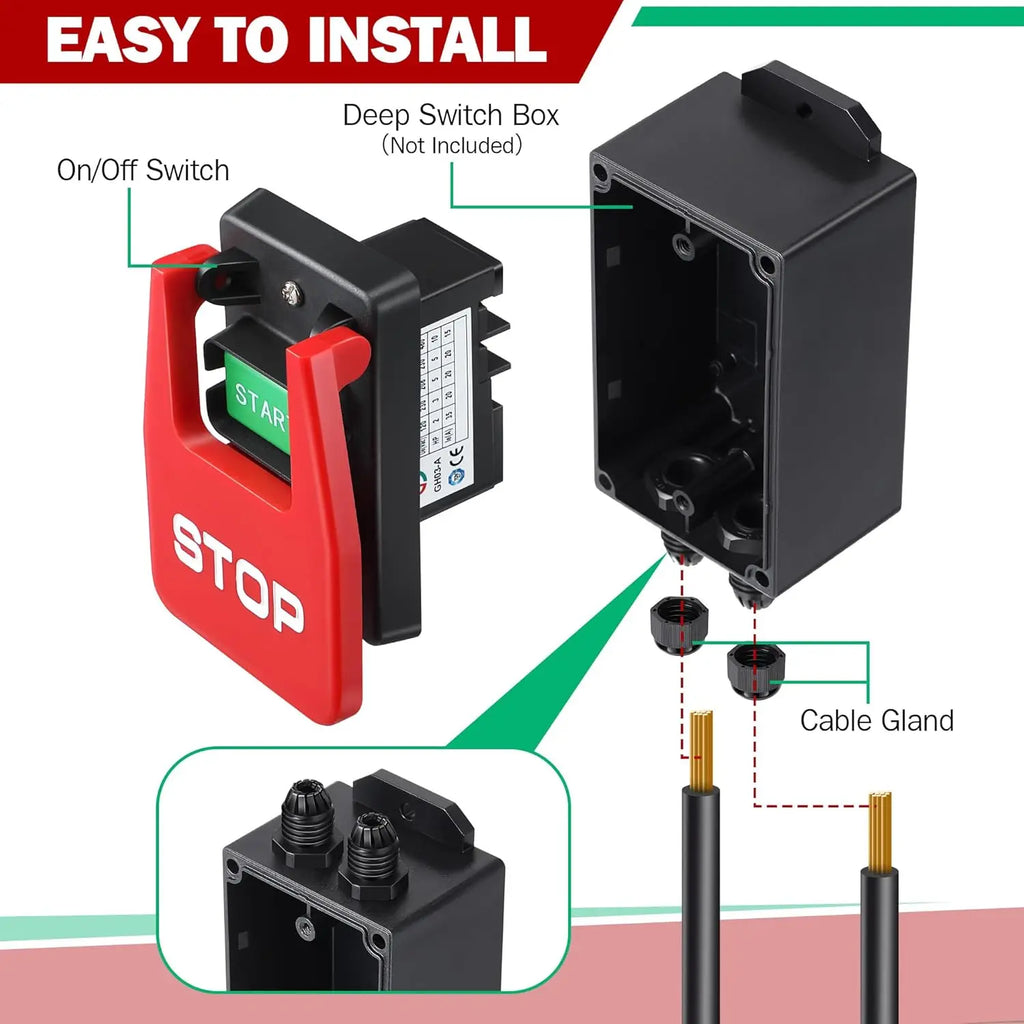 120/230V Single-Phase Switch, Mechanical Switch, Single-Phase/Three-Phase Switch 120V 2HP Safety Power Switch For Table Saw Tool