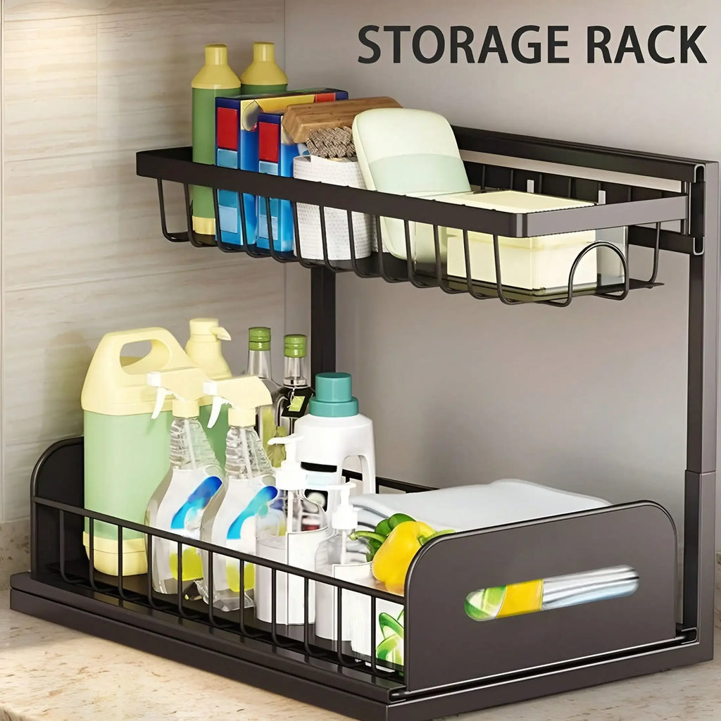 Under Sink Organizer Rack 2 Tier Under Sliding Cabinet Basket Organizer Drawer , Multi-Purpose Under Sink Storage For Kitchen