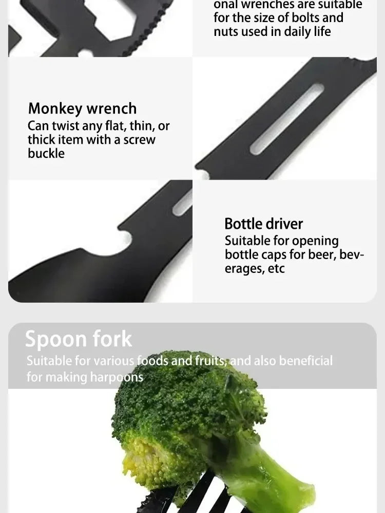 Camping Utensils Set Stainless Steel Outdoor Survival Gear 5 in 1 Tableware Travel Hiking Cutlery Fork Spoon Opener
