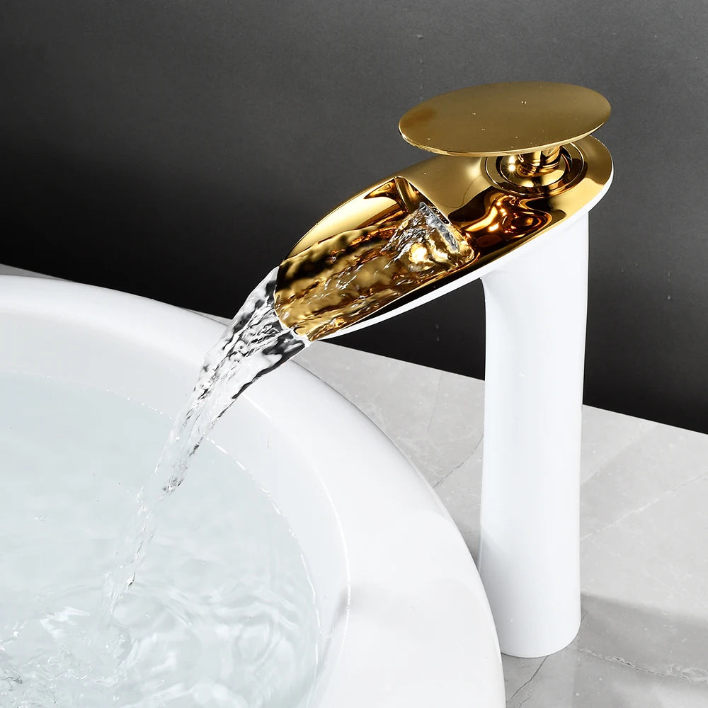 Basin Faucets Modern White Bathroom Faucet Waterfall faucets Single Hole Cold and Hot Water Tap Basin Faucet Mixer Taps 855924
