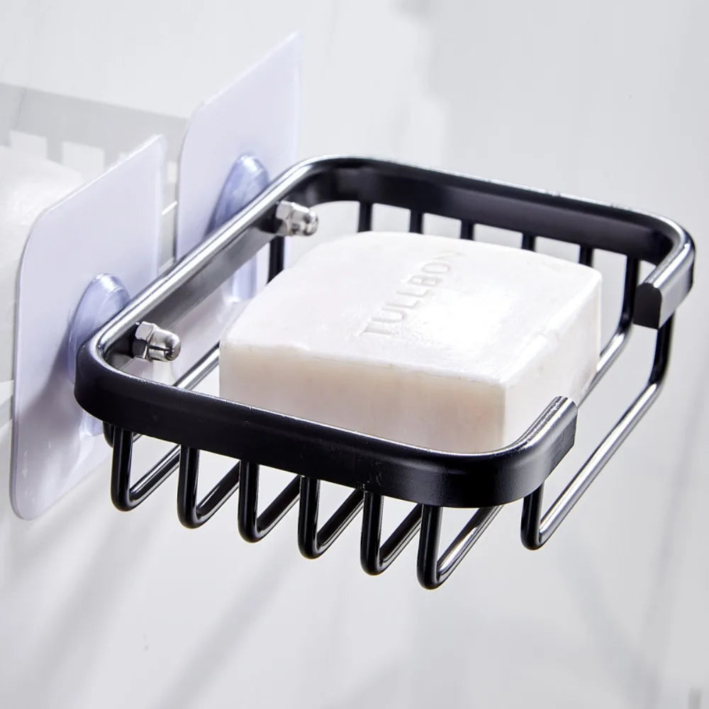 Aluminum Wall Mounted Soap Dish Self Adhesive Drill Free Hollow Drain Storage Tray For Bathroom Shower Accessories Soap Holder