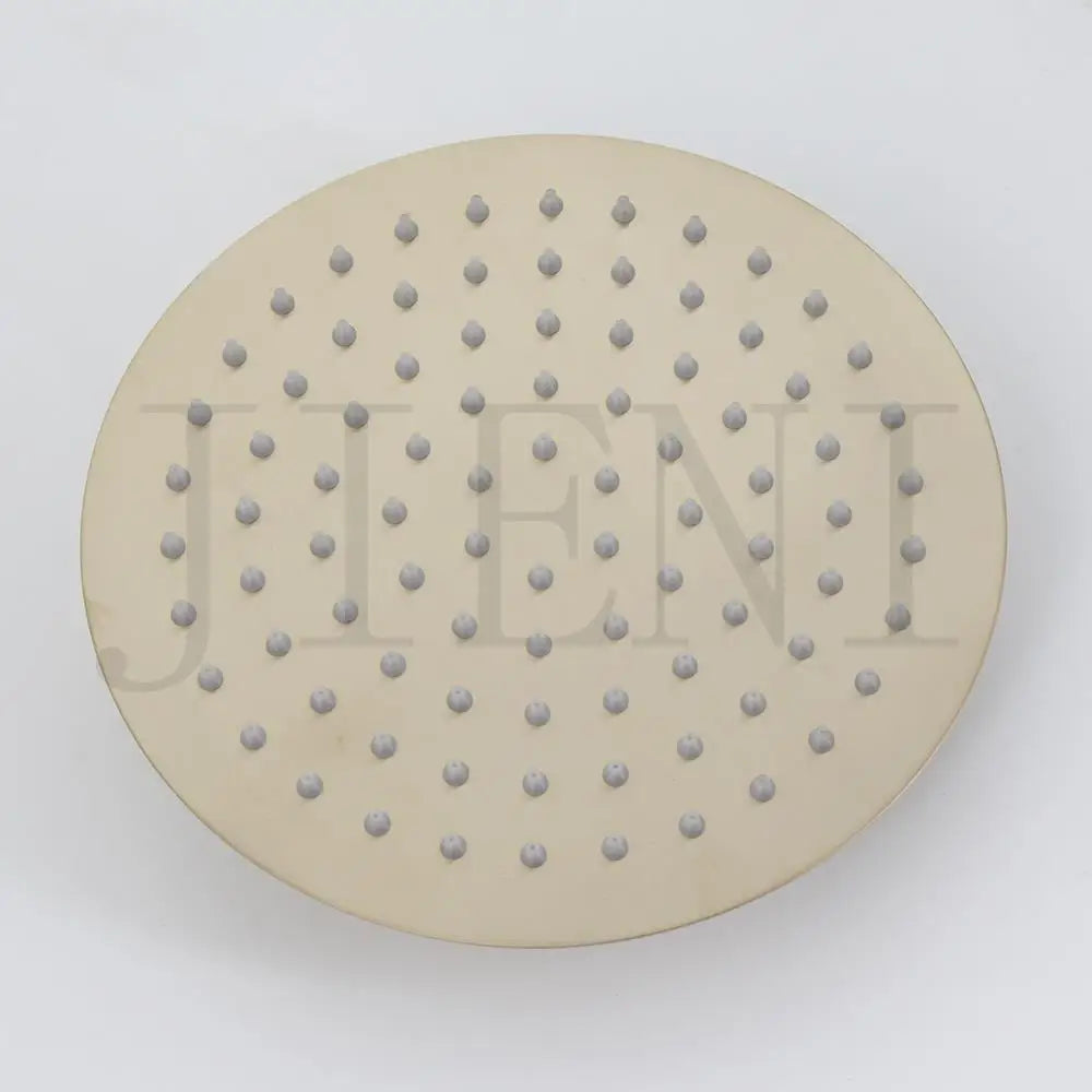 JIENI 8 Inch Brushed Gold Rainfall Shower Faucet Sets Wall Mounted Bathroom Round & Square Head 2 Handles Control Mixer Shower