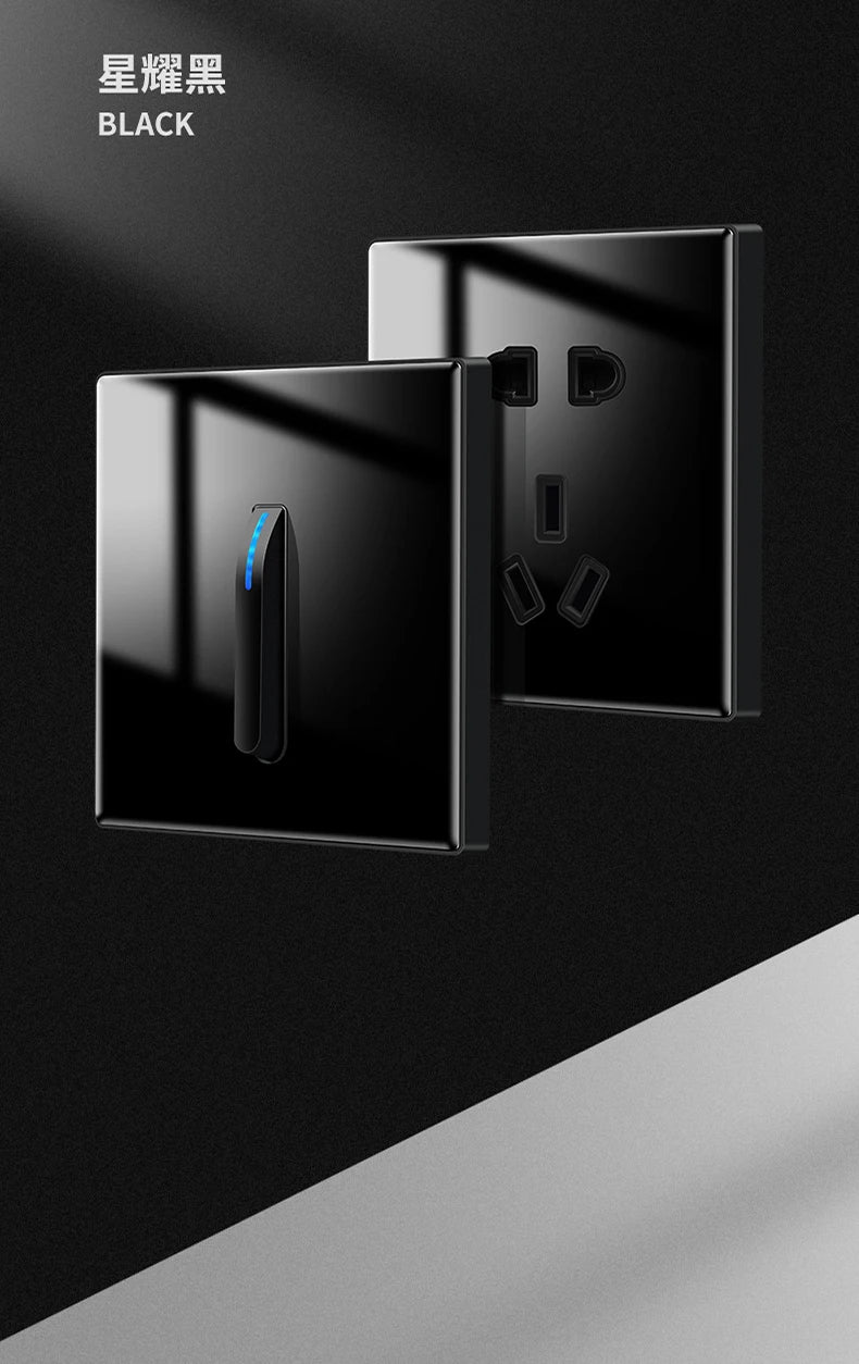 Wall Light Switch 1/2/3/4 Gang LED Indicator Piano Button, White Black Gray Gold Tempered Glass Panel Wallpad L6, 86*86mm