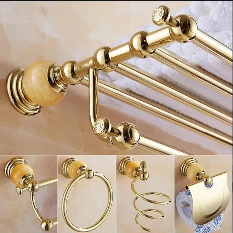 New brass and Jade Gold Bathroom Accessories Set,Paper Holder,Towel Bar,Soap basket,towel rack,towel ring, bathroom Hardware set
