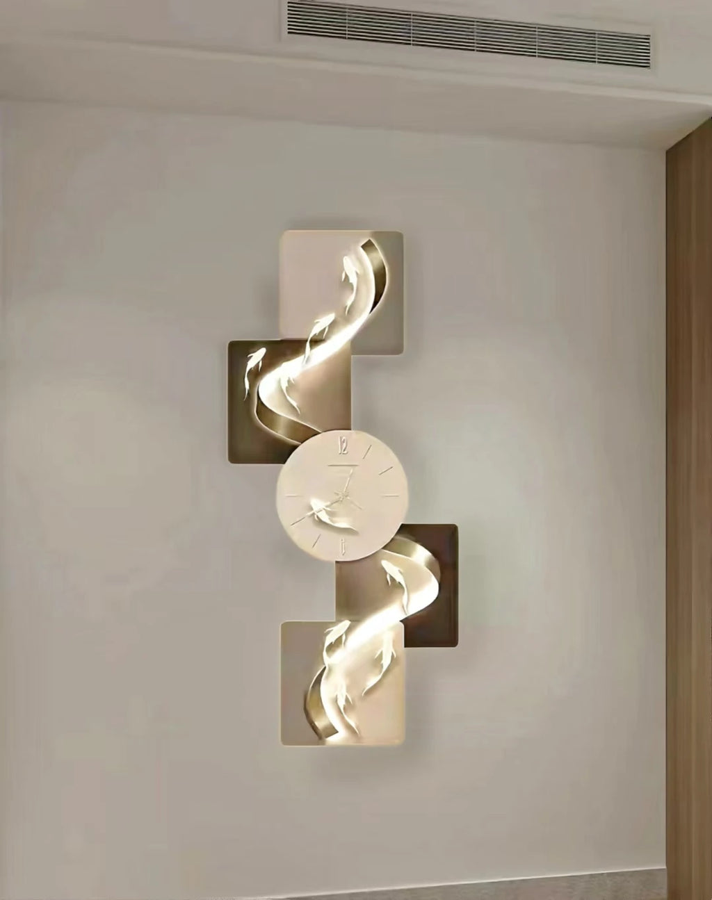 Nine Fish Entrance Decoration Painting, Modern Light Luxury Wall Clock Painting, Corridor, High end LED Light Mural Painting
