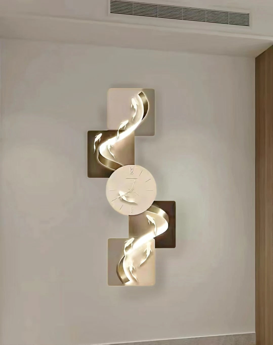 Nine Fish Entrance Decoration Painting, Modern Light Luxury Wall Clock Painting, Corridor, High end LED Light Mural Painting