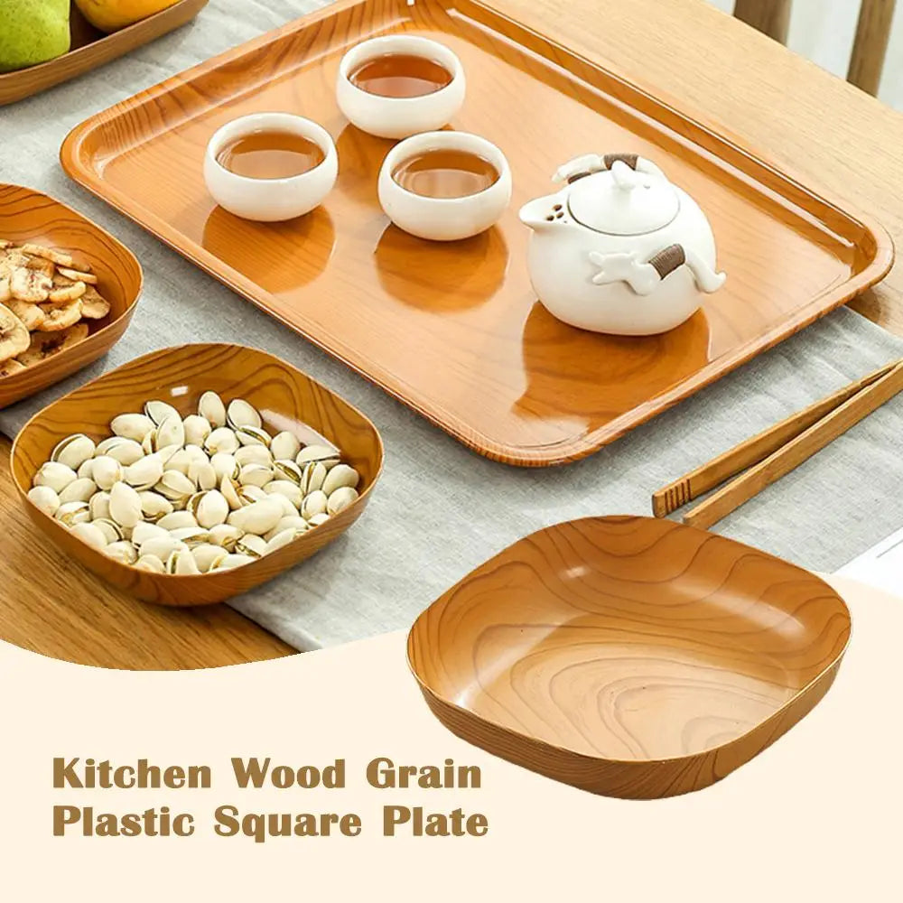 1/10/20Pcs Dish Kitchen Wood Grain Plastic Square Plate Dried Fruit Fruit Cake Snack Plates Snack Tableware Bowl Dish Dinnerware