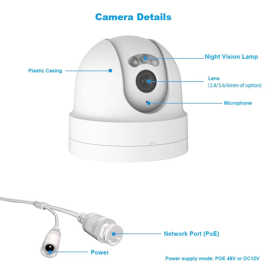 CCTV IP POE Security Dome Camera 4K 5MP 4MP Tow-way Talk Dual Light Video Humanoid Detection ONVIF NVR Surveillance Camera