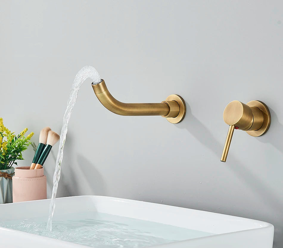 Brushed Gold/Black Basin Faucet Concealed Wall Mounted For Bathroom Faucets Bath Basin Sink Tap Bathtub Hot And Cold Water Mixer
