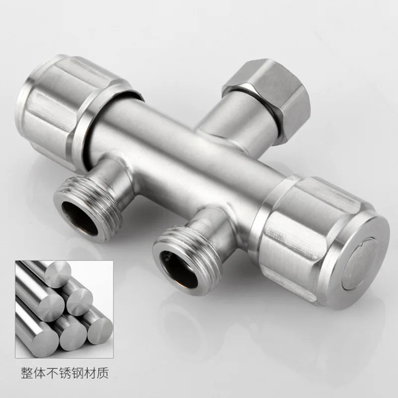 Stainless Steel Dual Head Water Outlet Dual Valve Faucet Washing Machine Faucet Splitter One In Two Out Dual Water Outlet Faucet
