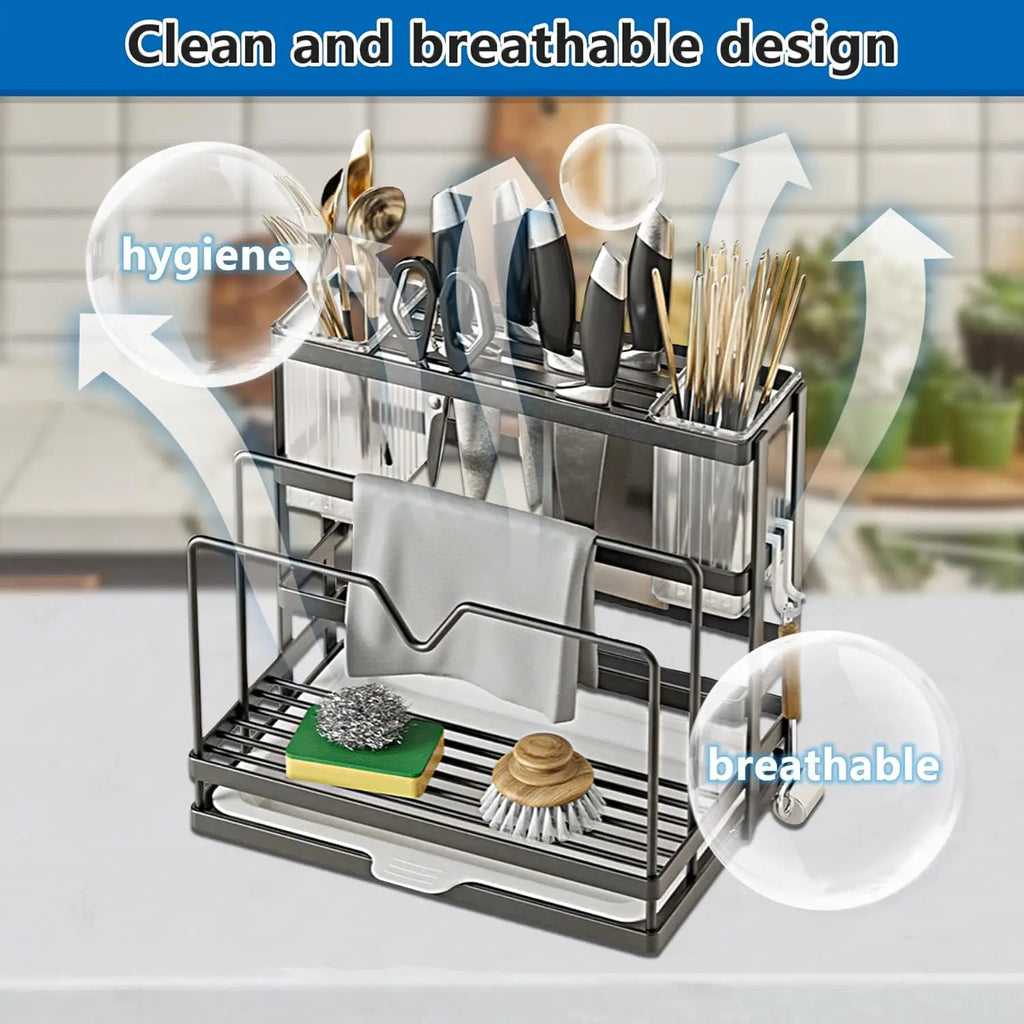 5-in-1 Wall Mounted Kitchen Organizer - Heavy-Duty Stainless Steel Utensil Holder | 20lbs Capacity for Cutting Boards/Knives