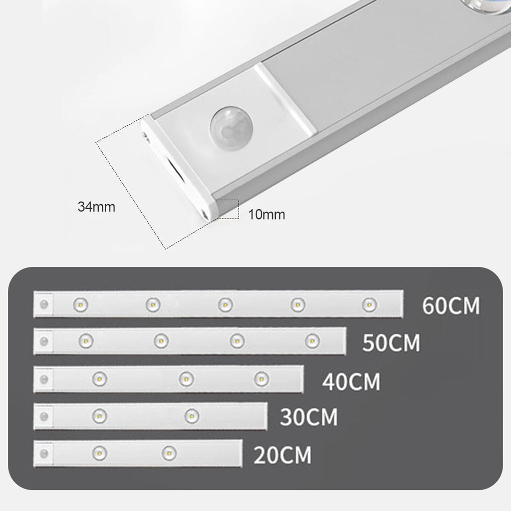 Ultra Slim Led Motion Sensor Light Strip Tricolor Lamp Usb Rechargeable Lights Leds Night With Paste 10cm/20cm/30cm/50cm Cabinet