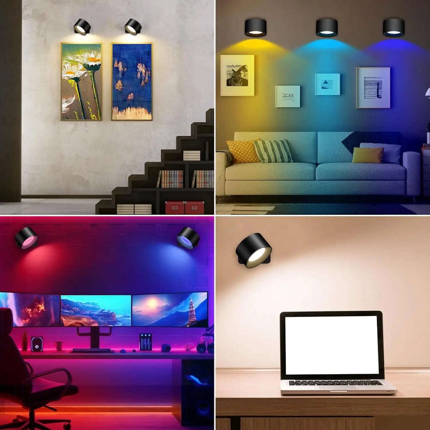 RGB Wall Lights with Remote and 19 Colors, 360° Rotation & 2000 mAh Battery, Dimmable Brightness &Touch Control for Bedroom/Gift